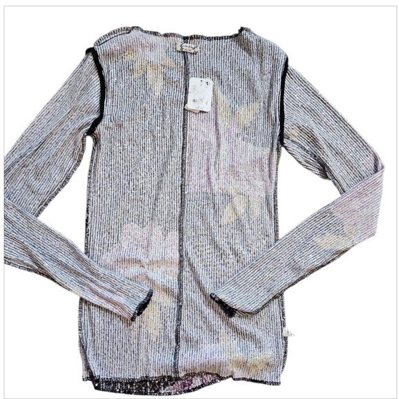 Free People Black and Purple Floral Sequin Long Sleeves Blouse Top - Picture 9 of 10